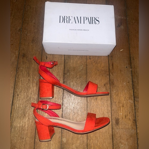 Dream Pairs Shoes - Dream Pairs Ankle Strap Sandals Open Toe Heels Shoes Orange Faux Suede Sz 6.5